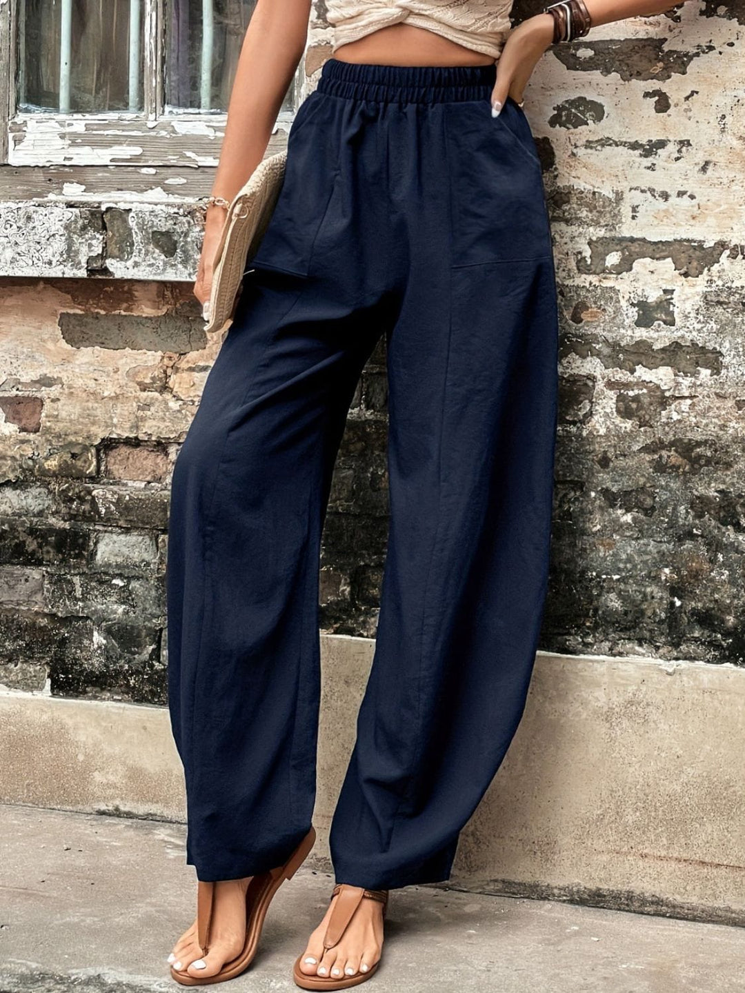 Elastic Waist Pants with Pockets - Trendy Bottoms/Pants & Culotte in Dark Blue for Women | The802Gypsy