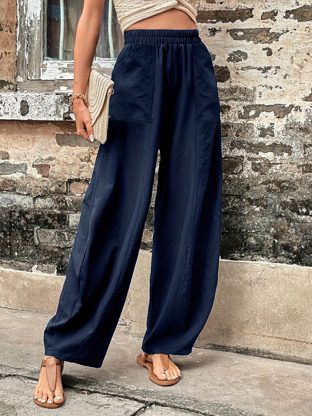 Elastic Waist Pants with Pockets - Trendy Bottoms/Pants & Culotte in Dark Blue for Women | The802Gypsy