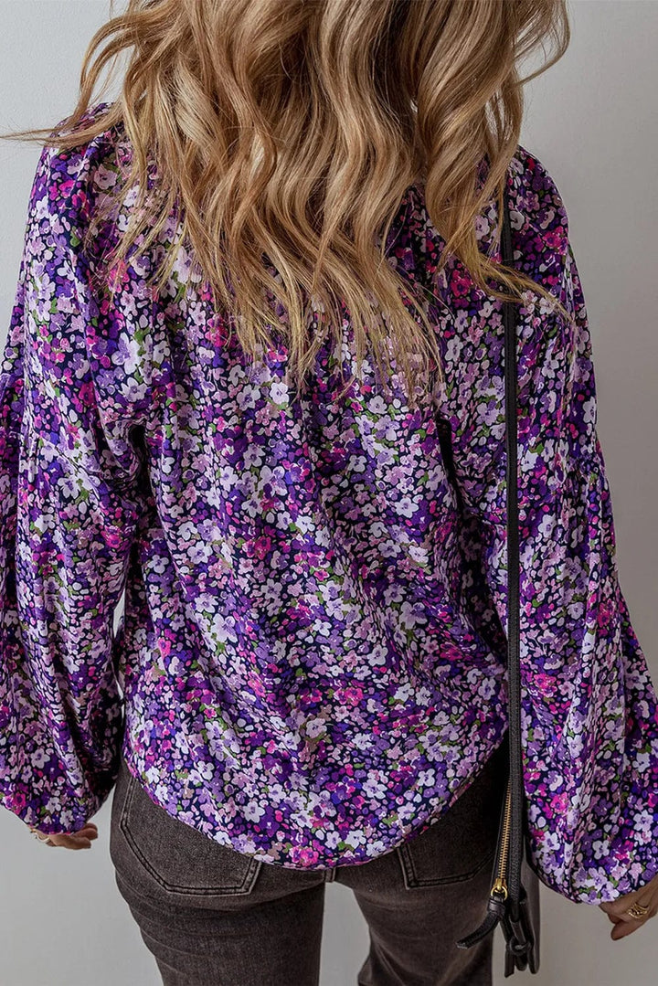 Floral Tie Neck Blouse - Trendy Tops/Blouses & Shirts in Purple for Women | The802Gypsy