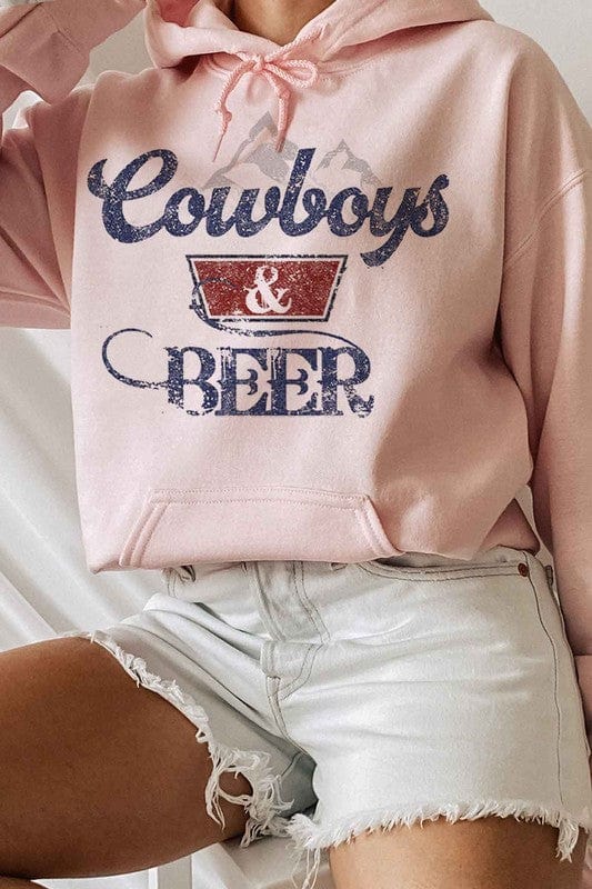COWBOYS N BEER WESTERN GRAPHIC HOODIE - Trendy Tops/Sweatshirts & Hoodies in PINK for Women | The802Gypsy