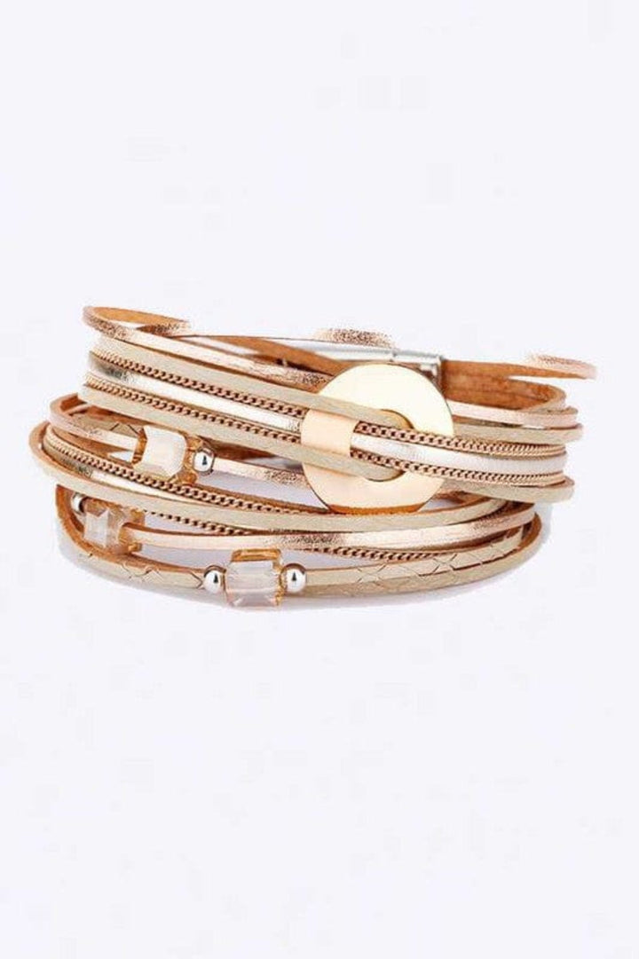 LA Jewelry Plaza - Metallic Double Wrap Leather Bracelet - Trendy Accessories/Jewelry in Gold for Women | The802Gypsy