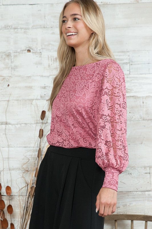 Lace Long Sleeve Blouse - Trendy shirts and tops in MAUVE PINK for Women | The802Gypsy
