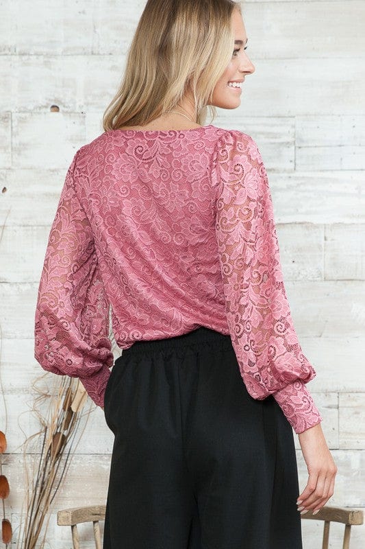 Lace Long Sleeve Blouse - Trendy shirts and tops in MAUVE PINK for Women | The802Gypsy