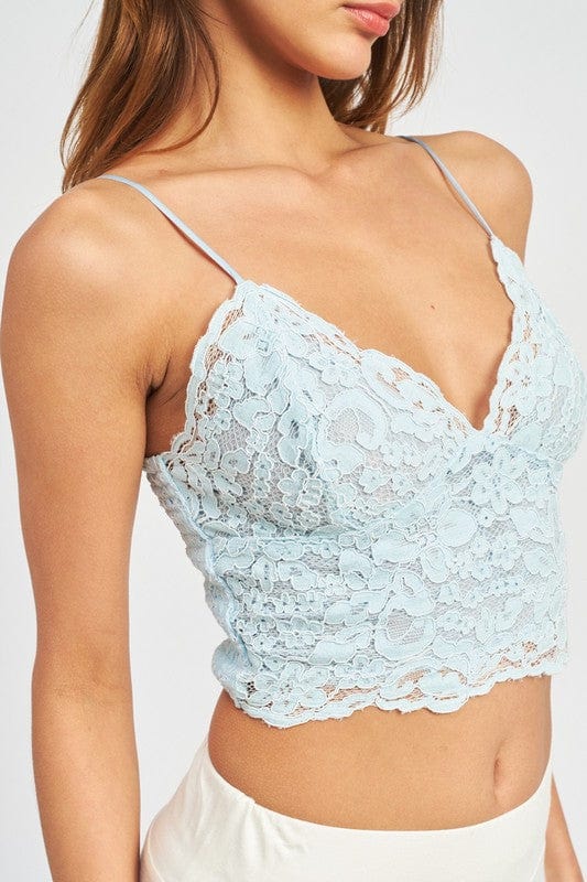 Lace Bralette Cami Top - Trendy Tops/Tank Tops in LIGHT BLUE for Women | The802Gypsy