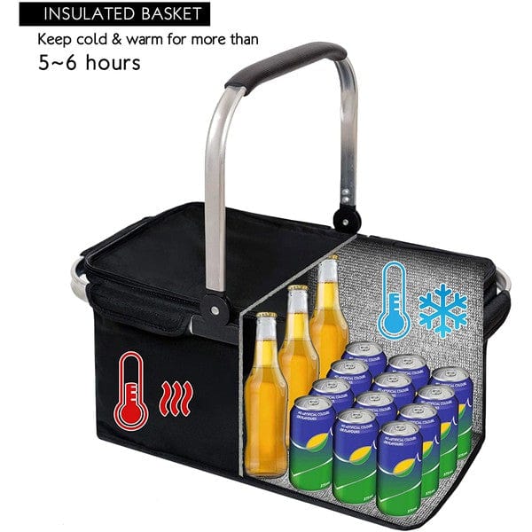 Large Insulated Picnic Basket - Trendy Accessories in BLACK for Women | The802Gypsy