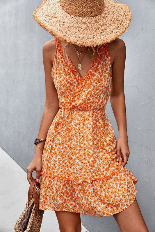 Vibrant Floral Print Dress - Trendy Dresses/Casual in Orange for Women | The802Gypsy