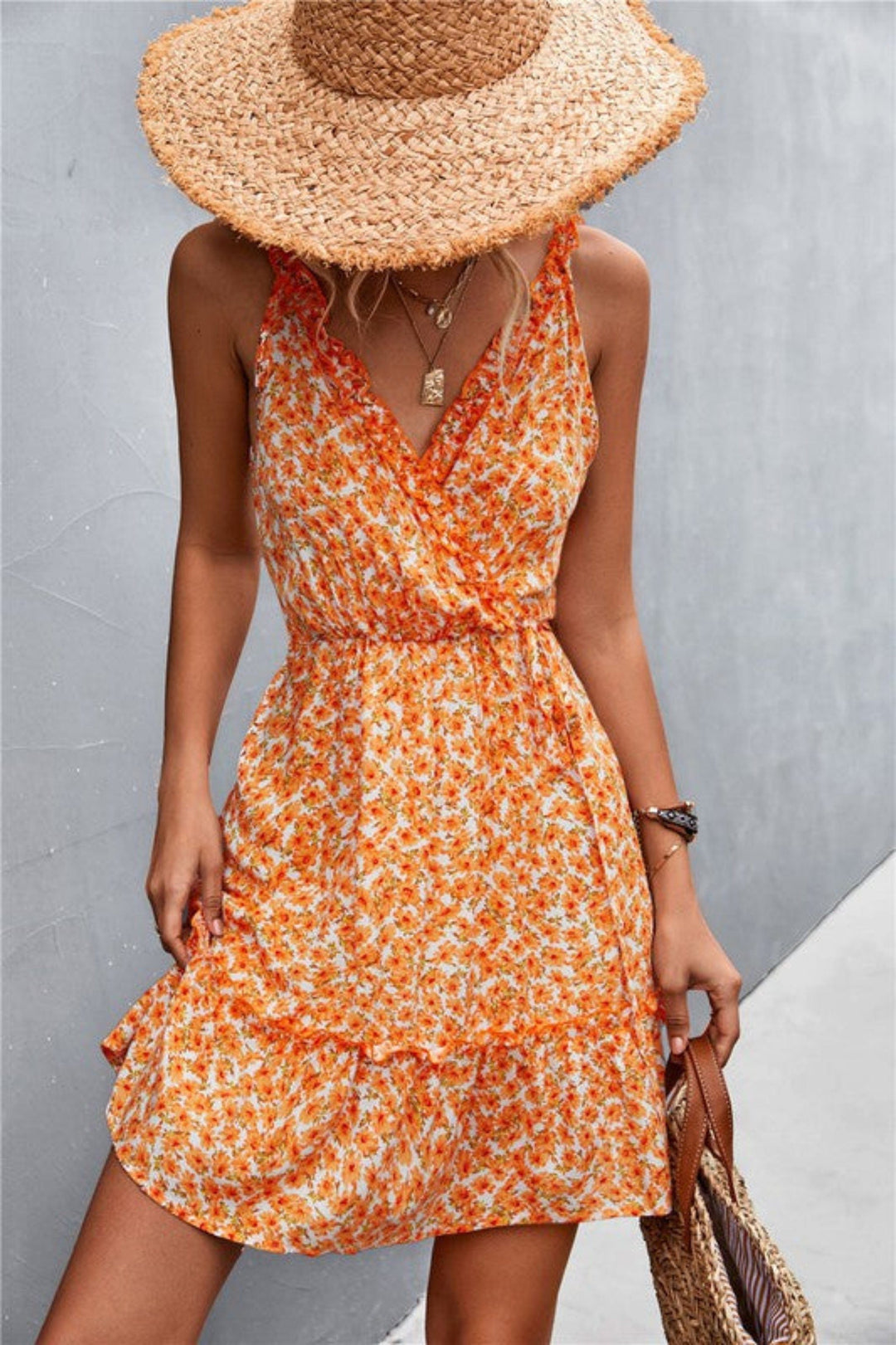 Vibrant Floral Print Dress - Trendy Dresses/Casual in Orange for Women | The802Gypsy