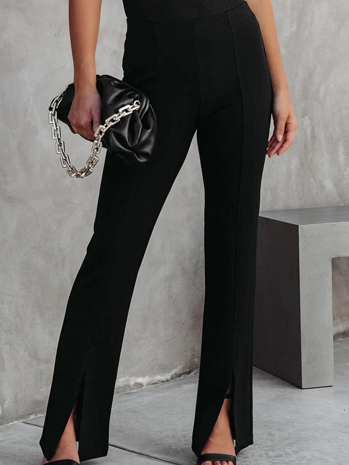 Front Slit Flare Leg Pants - Trendy Bottoms/Pants & Culotte in Black for Women | The802Gypsy
