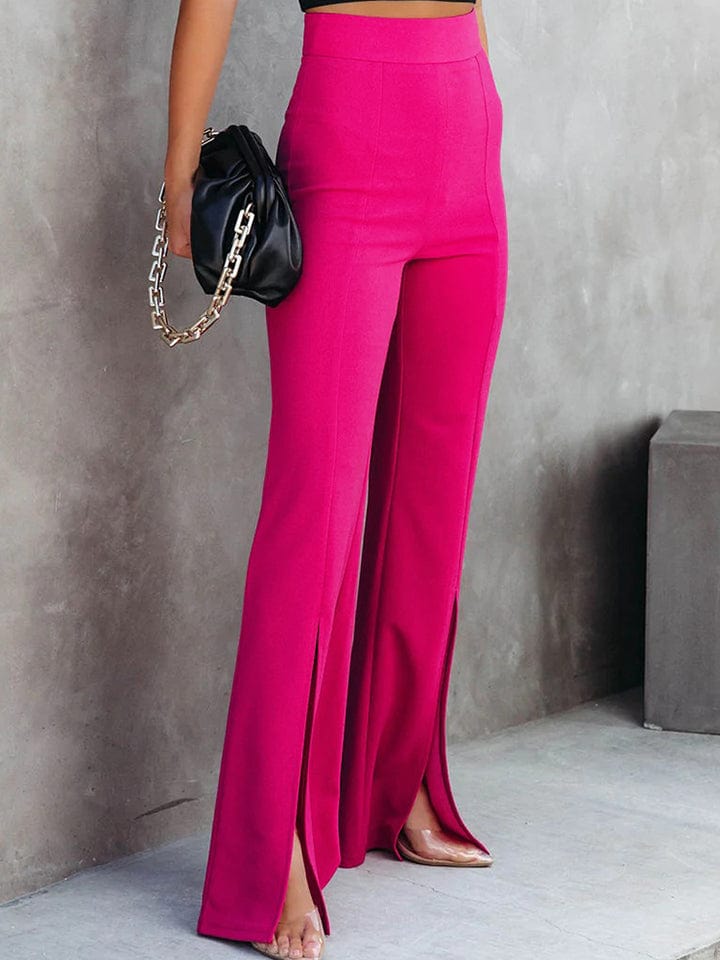 Front Slit Flare Leg Pants - Trendy Bottoms/Pants & Culotte in Hot Pink for Women | The802Gypsy