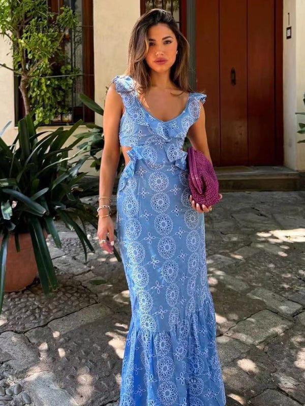 Casual - Dressy Day Embroidery Layered Dress - Trendy Dresses in Blue for Women | The802Gypsy