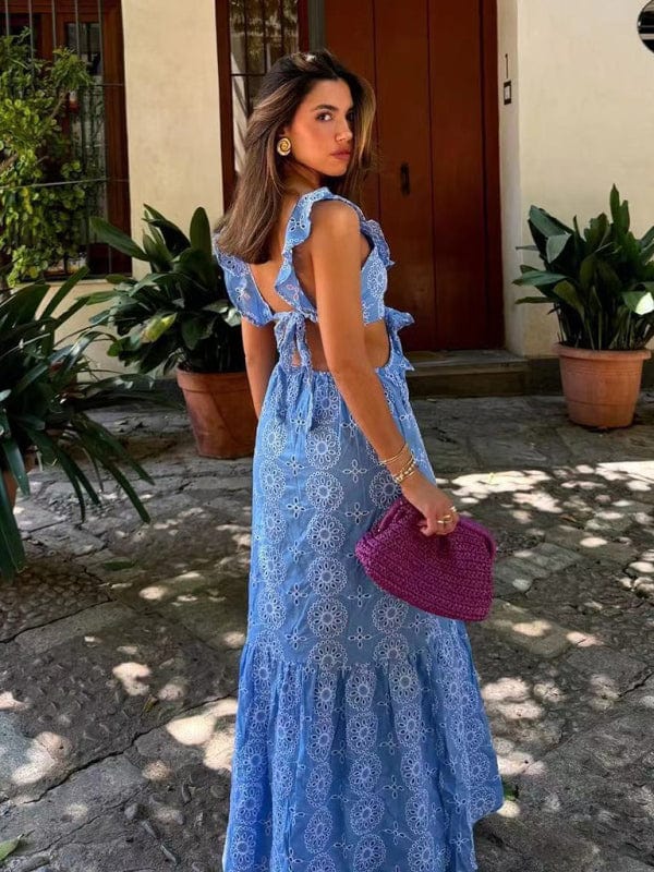 Casual - Dressy Day Embroidery Layered Dress - Trendy Dresses in Blue for Women | The802Gypsy