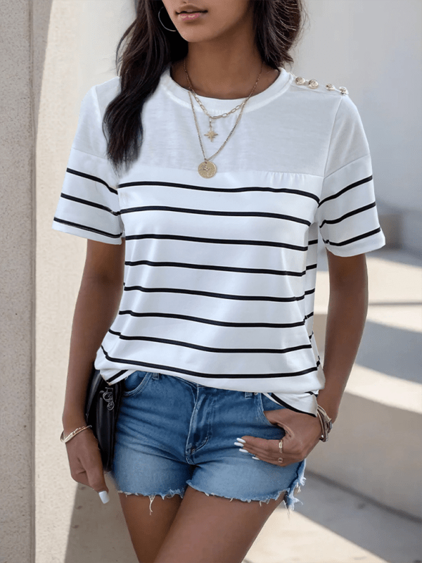 Casual Striped T-Shirt - Trendy shits and tops in White for Women | The802Gypsy