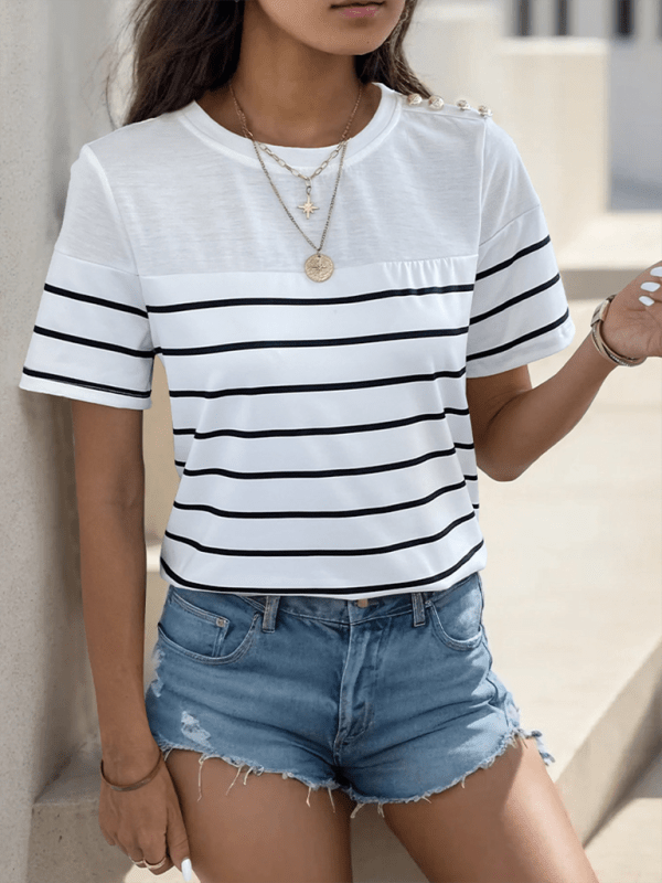 Casual Striped T-Shirt - Trendy shits and tops in White for Women | The802Gypsy