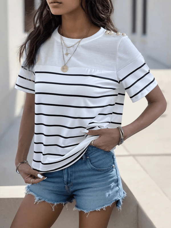 Casual Striped T-Shirt - Trendy shits and tops in White for Women | The802Gypsy