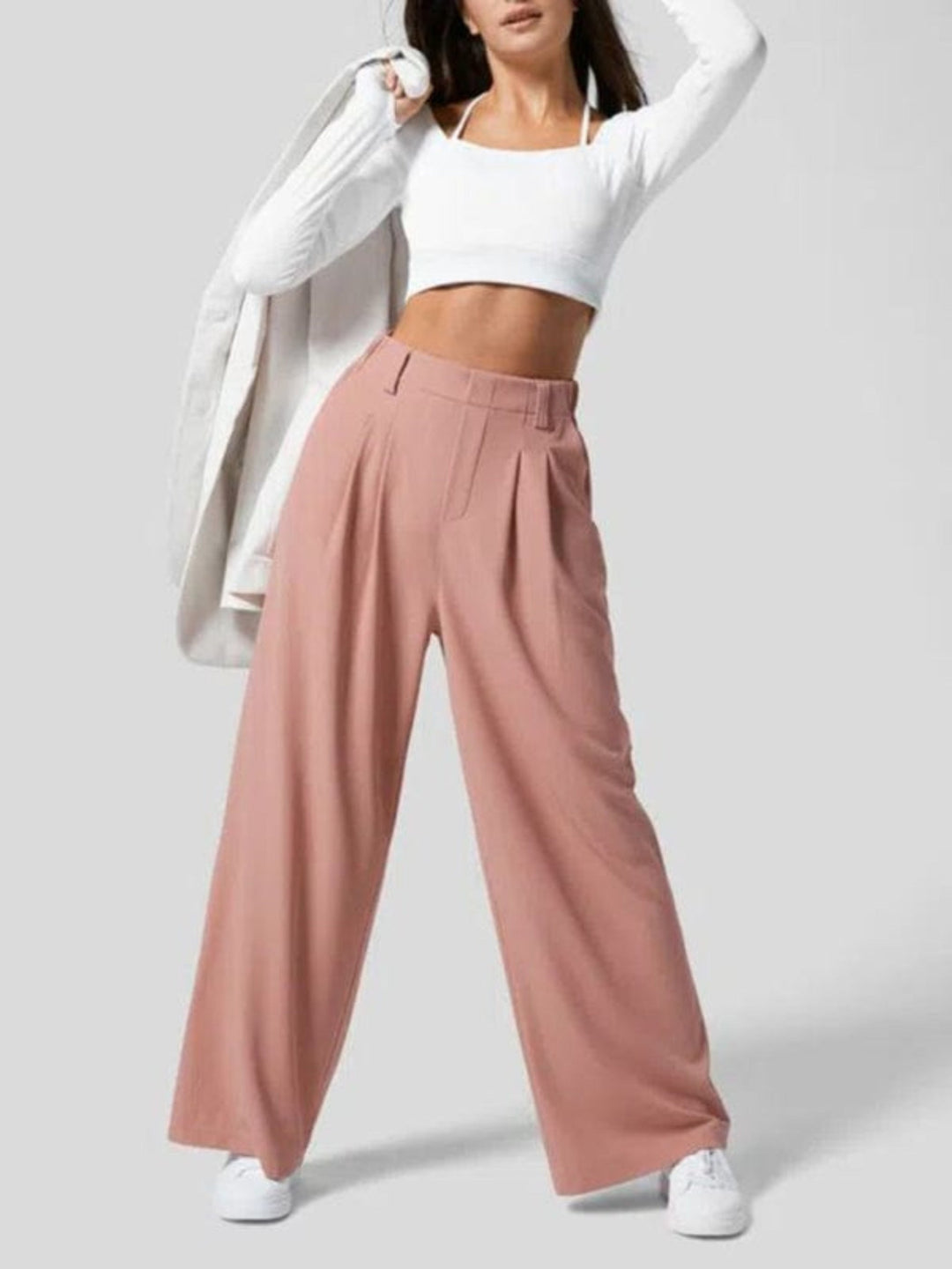 Chic High Waist Wide Leg Pants with Pockets - Trendy Bottoms/Pants & Culotte in Pink for Women | The802Gypsy