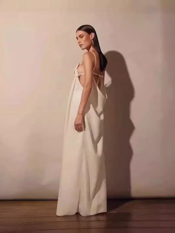 Deep V Loose Evening Dress - Trendy Dresses/Evening Dresses in Cracker khaki for Women | The802Gypsy