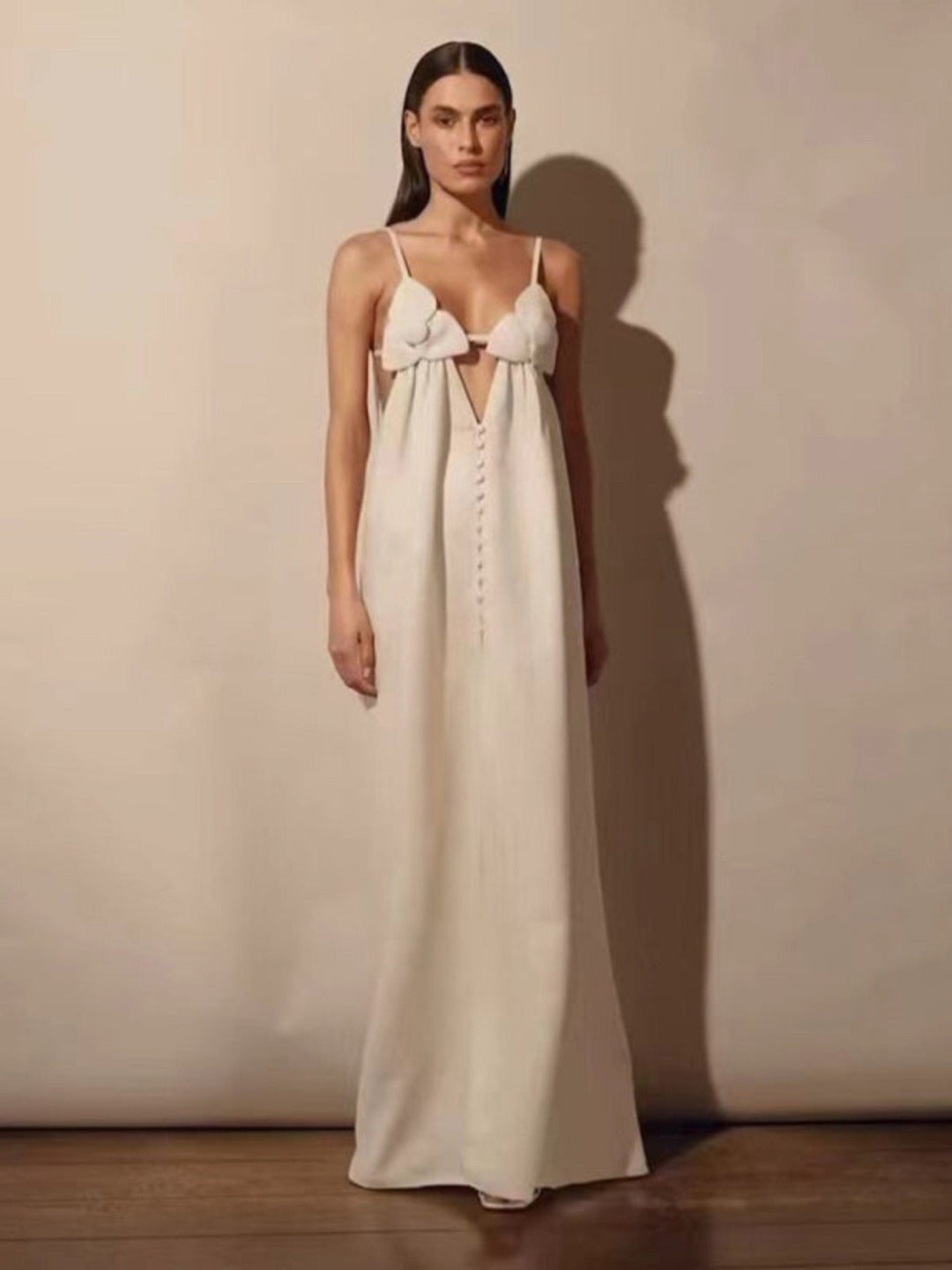 Deep V Loose Evening Dress - Trendy Dresses/Evening Dresses in Cracker khaki for Women | The802Gypsy