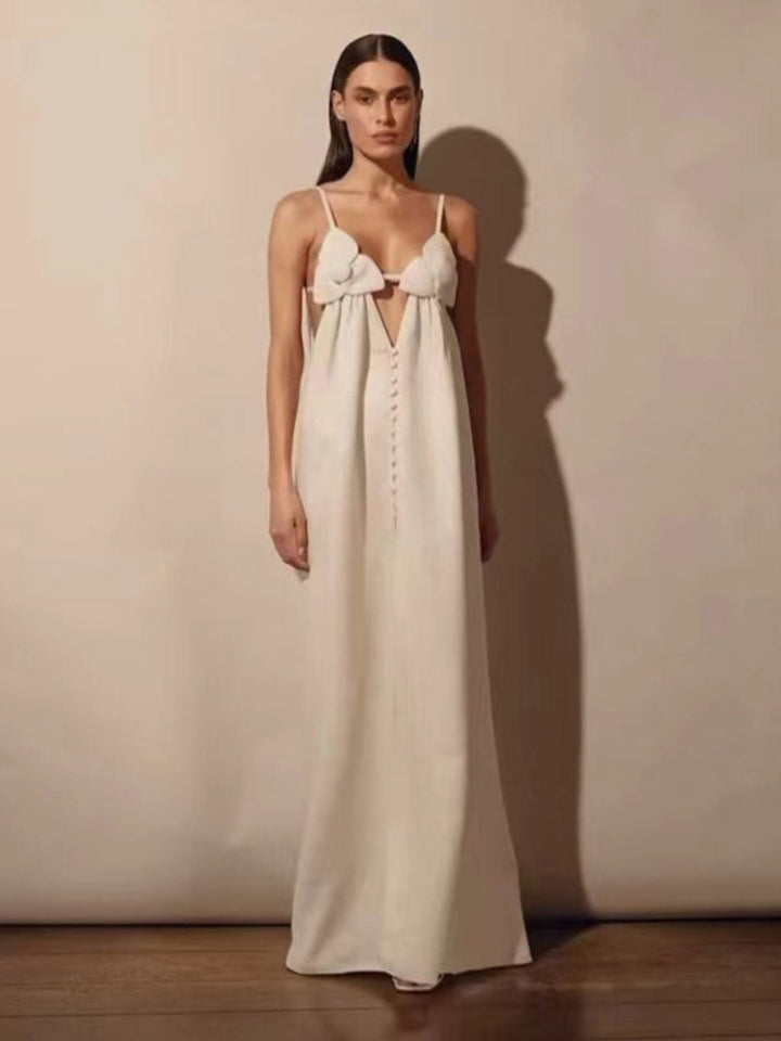 Deep V Loose Evening Dress - Trendy Dresses/Evening Dresses in Cracker khaki for Women | The802Gypsy