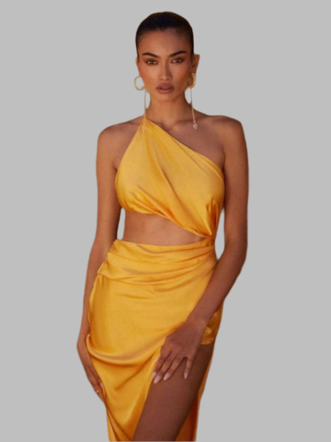 Elegant Backless Draped Evening Dress - Trendy Dresses/Evening Dresses in Yellow for Women | The802Gypsy