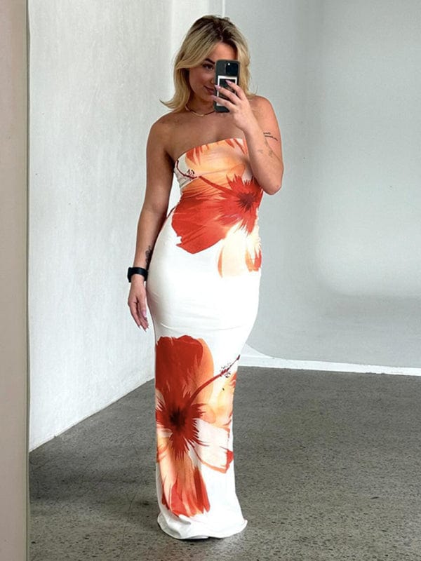 Floral Tube Top Dress - Trendy Dress/casual in White for Women | The802Gypsy