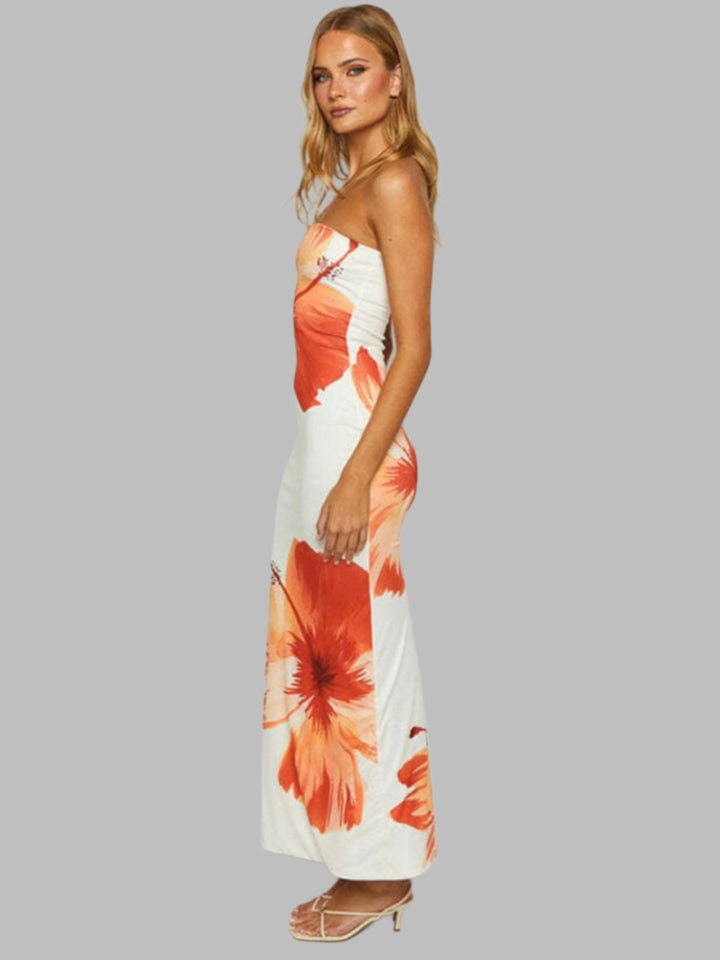 Floral Tube Top Dress - Trendy Dress/casual in White for Women | The802Gypsy
