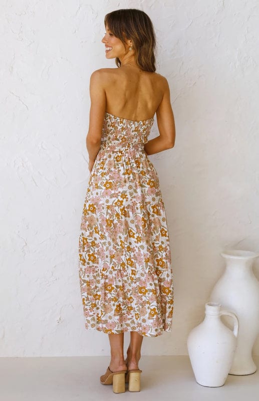 Floral Tube Top Maxi Dress - Trendy Dress/casual in Yellow for Women | The802Gypsy