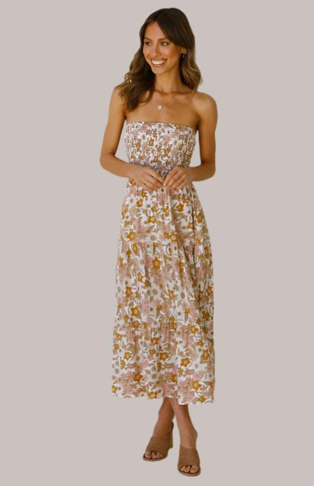 Floral Tube Top Maxi Dress - Trendy Dress/casual in Yellow for Women | The802Gypsy