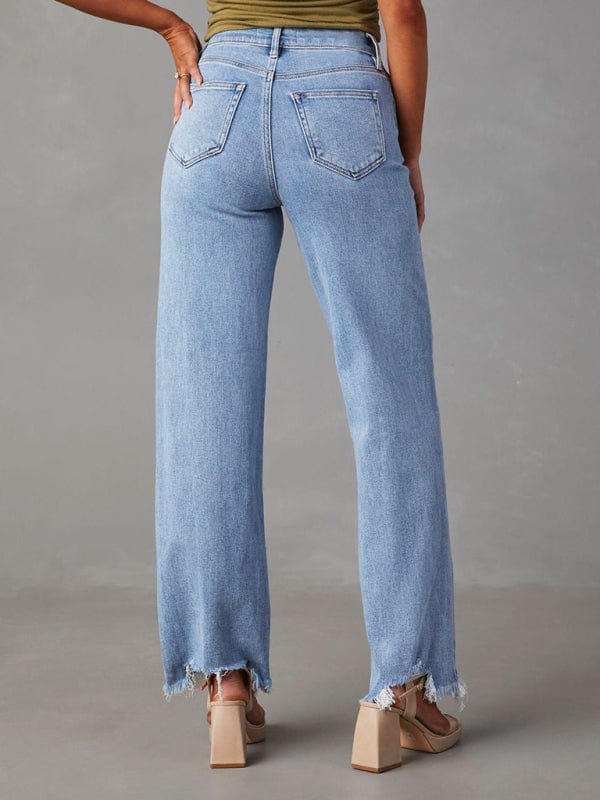 Fray Hem Jeans - Trendy Bottoms/Jeans in MEDIUM DENIM for Women | The802Gypsy