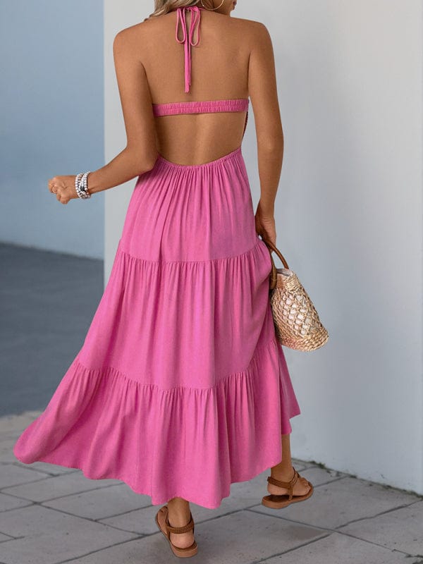 Halter Neck Backless Dress - Trendy Dresses in Rose for Women | The802Gypsy