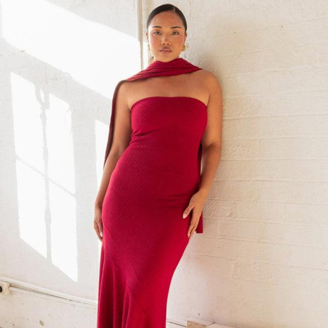 Hemline Shawl Dress - Trendy Dresses/Evening Dresses in Red for Women | The802Gypsy