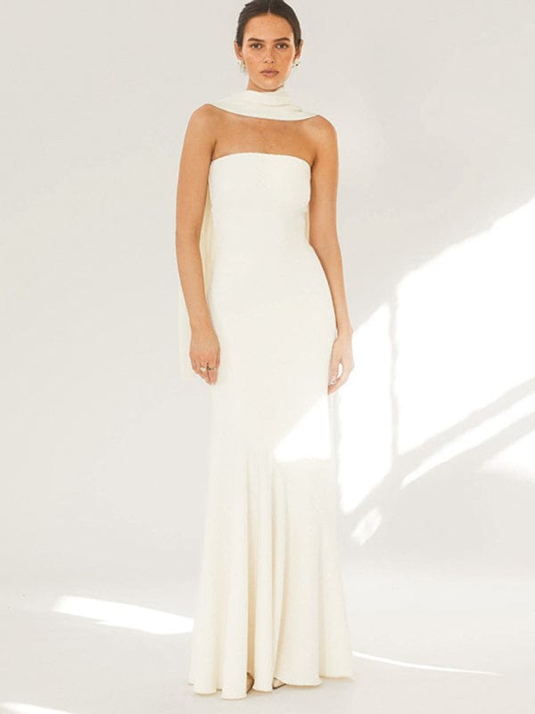 Hemline Shawl Dress - Trendy Dresses/Evening Dresses in White for Women | The802Gypsy