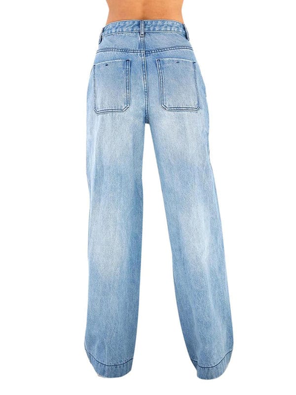 High - Rise Loose - Fitting Wide - Leg Jeans - Trendy Bottoms/Jeans in MEDIUM DENIM for Women | The802Gypsy