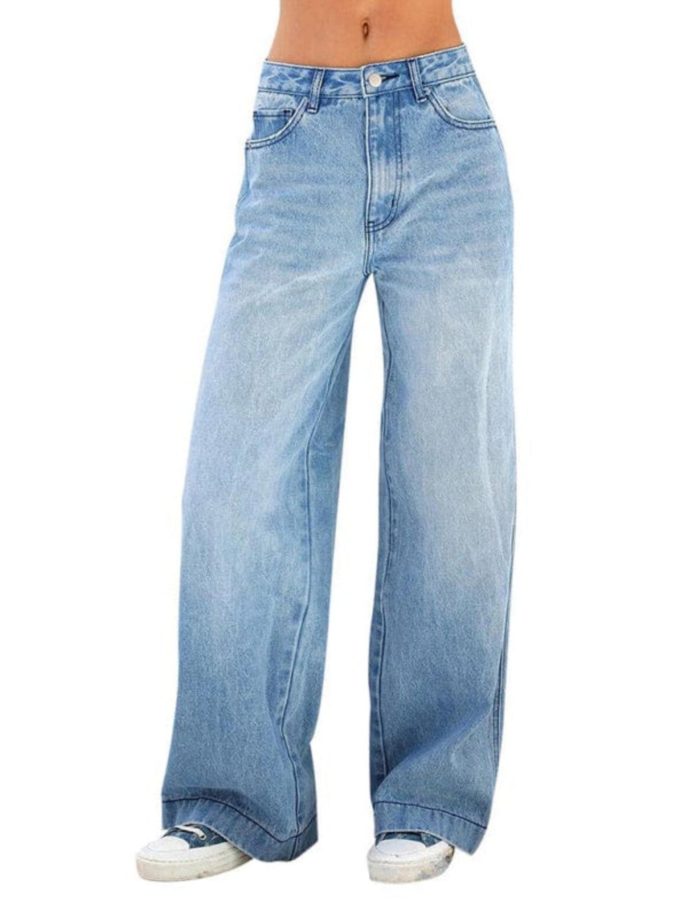 High - Rise Loose - Fitting Wide - Leg Jeans - Trendy Bottoms/Jeans in MEDIUM DENIM for Women | The802Gypsy