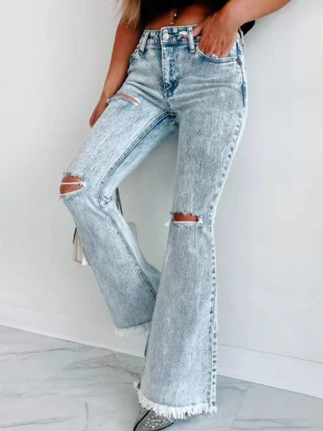 Micro - Boom Washed High Waist Jeans - Trendy Bottoms/Jeans in Light Denim for Women | The802Gypsy