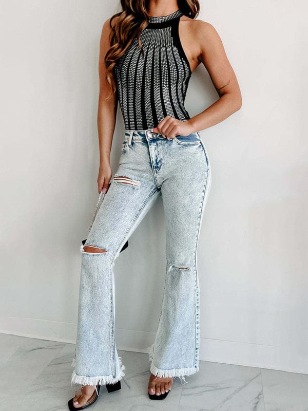 Micro - Boom Washed High Waist Jeans - Trendy Bottoms/Jeans in Light Denim for Women | The802Gypsy