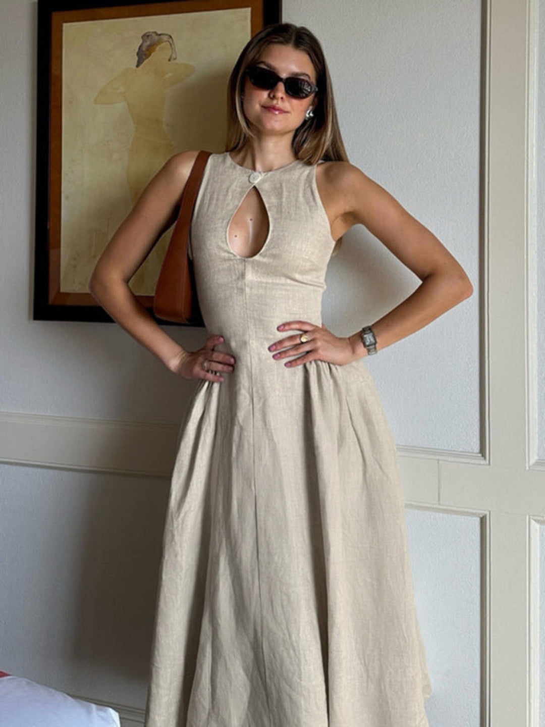 Midi Sexy A - line Dress - Trendy Dresses in Khaki for Women | The802Gypsy
