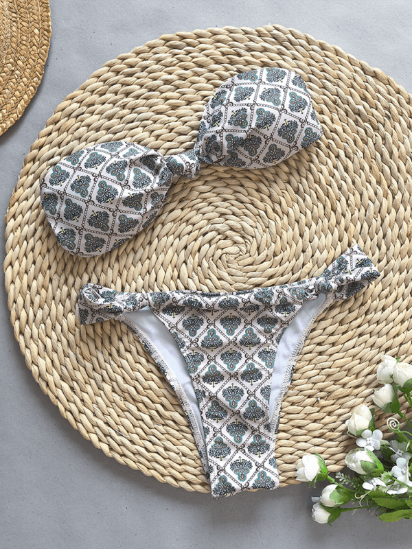 Printed Bandeau Top Bikini - Trendy swimwear/bikini in Grey for Women | The802Gypsy