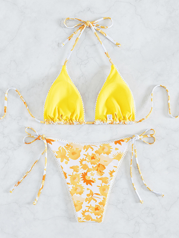 Resort Swimsuit Printed String Bikini - Trendy swimwear/bikini in Yellow for Women | The802Gypsy