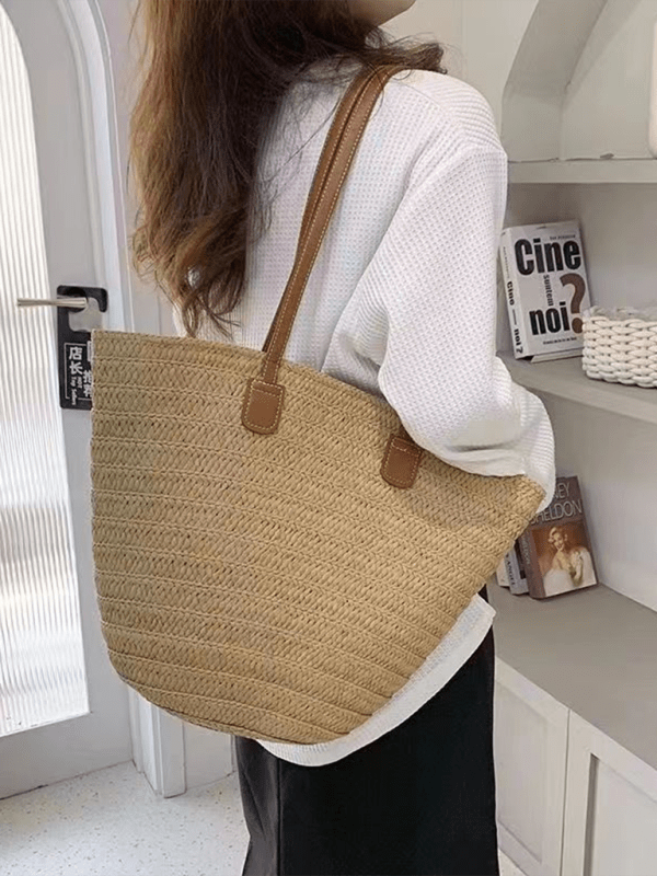 Single Shoulder Messenger Woven Tote Bag - Trendy Handbags/Tote in Khaki for Women | The802Gypsy