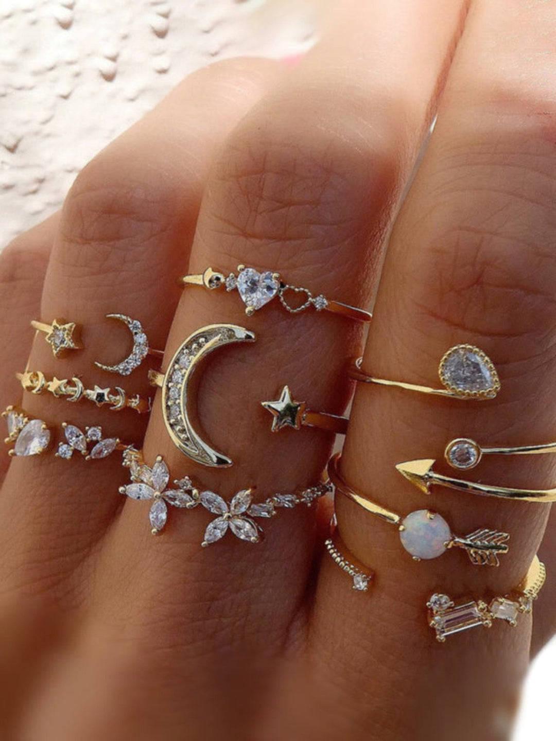 Star and Moon 10 - piece Ring Set - Trendy Accessories/Jewelry in Golden for Women | The802Gypsy