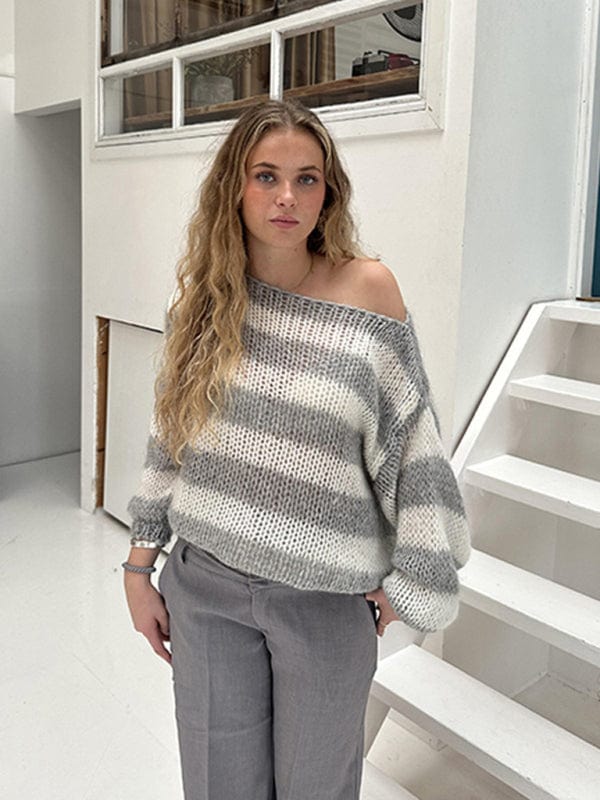 Striped Loose Lazy Sweater - Trendy Sweaters & Cardigans/Sweater in Grey for Women | The802Gypsy
