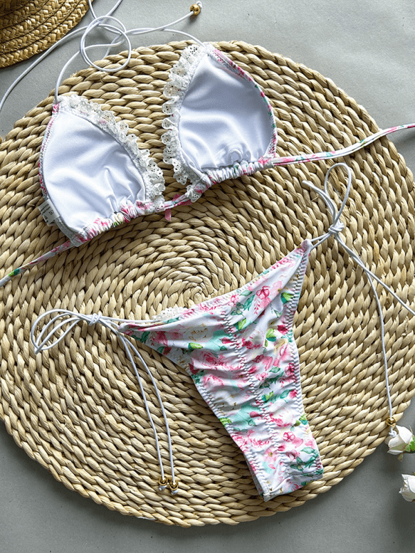 Triangle Top Floral Print Lace - Up Bikini - Trendy swimwear/bikini in Pink for Women | The802Gypsy