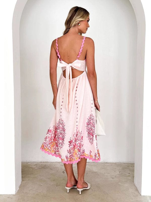Wave Hem Backless Dress - Trendy DRESSES/MIDI DRESS in Pink for Women | The802Gypsy