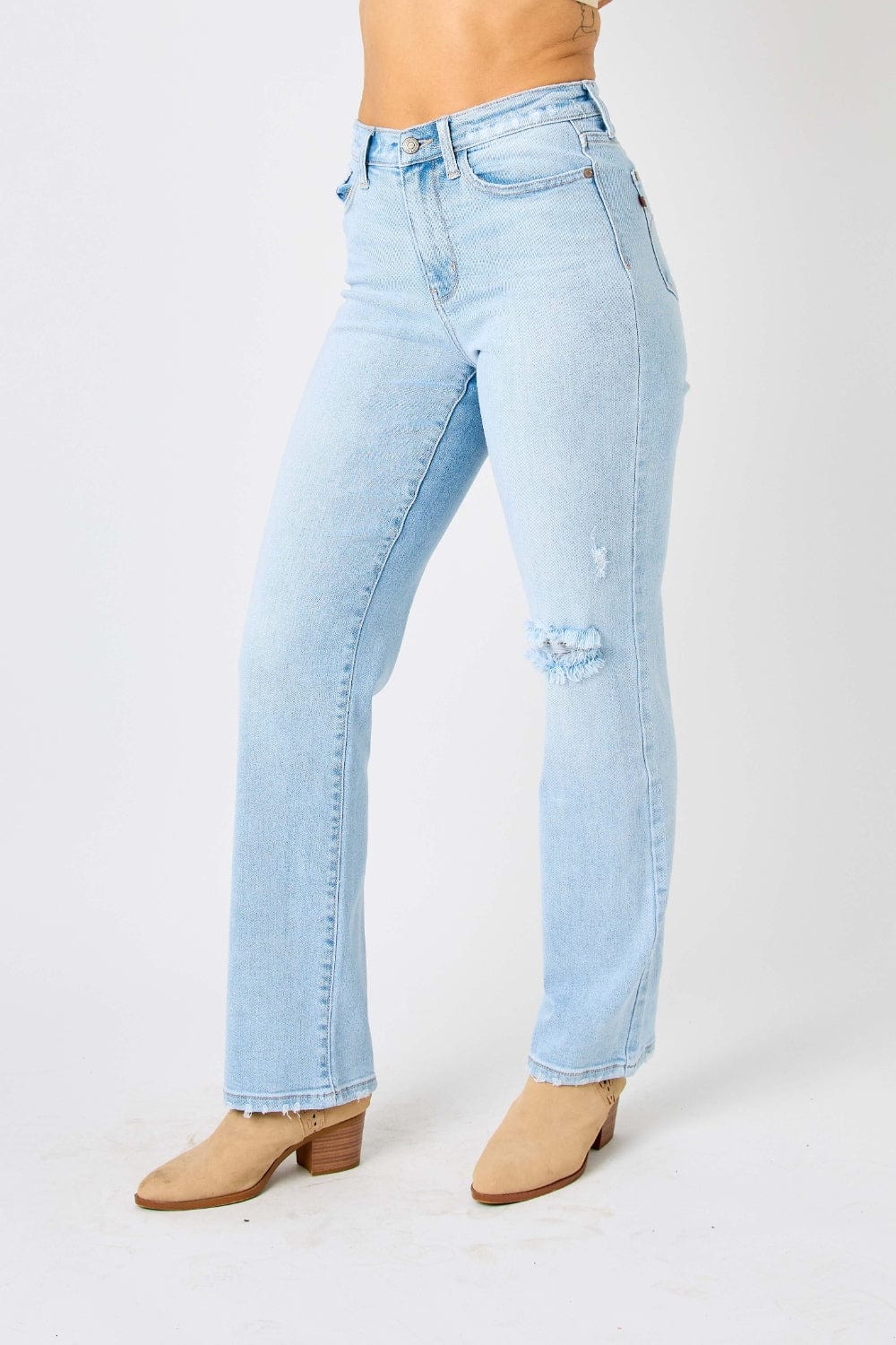 Judy Blue High Waist Distressed Straight Jeans - Trendy Bottoms/Jeans in Light Denim for Women | The802Gypsy