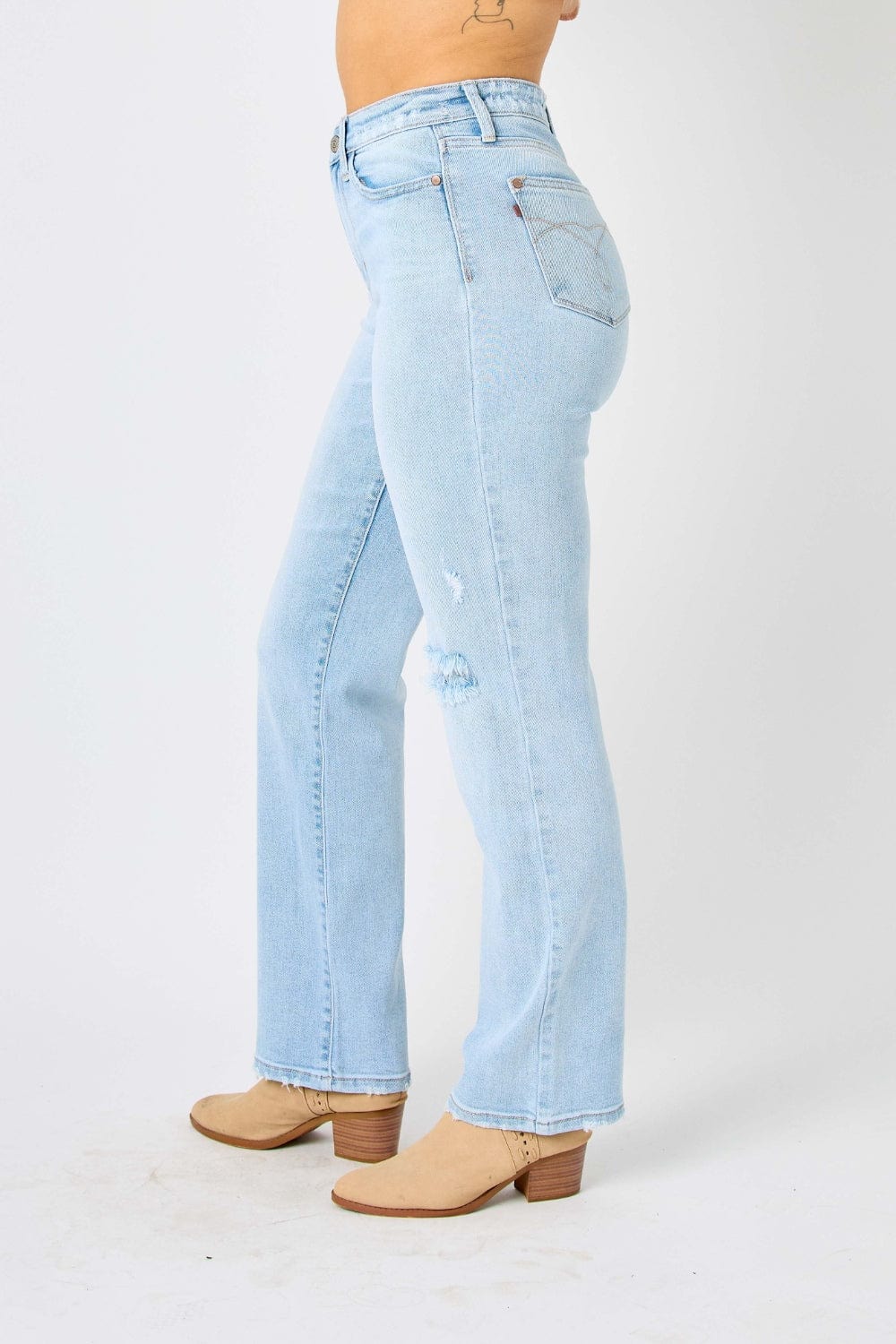 Judy Blue High Waist Distressed Straight Jeans - Trendy Bottoms/Jeans in Light Denim for Women | The802Gypsy