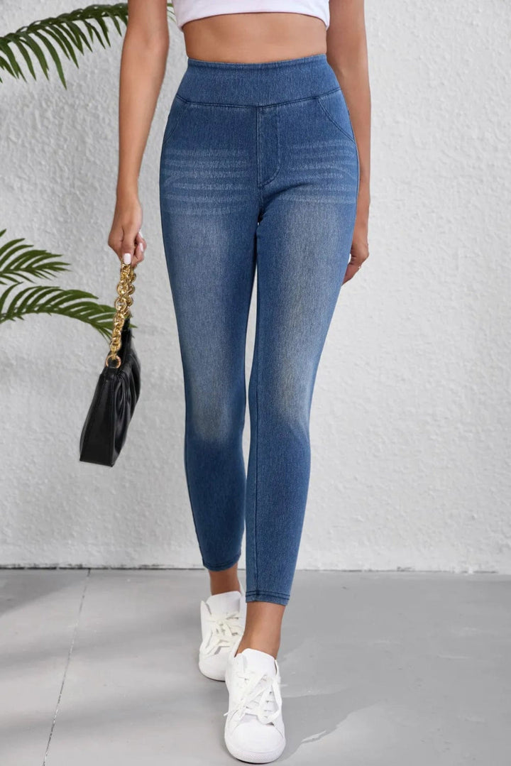 High Waist Skinny Jeans - Trendy Bottoms/Jeans in Medium Denim for Women | The802Gypsy