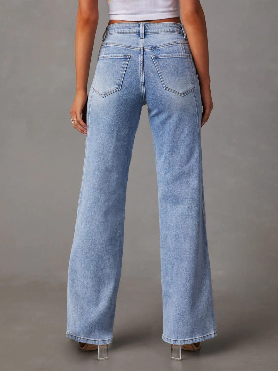 High Waist Straight Jeans with Pockets - Trendy Bottoms/Jeans in Light Denim for Women | The802Gypsy