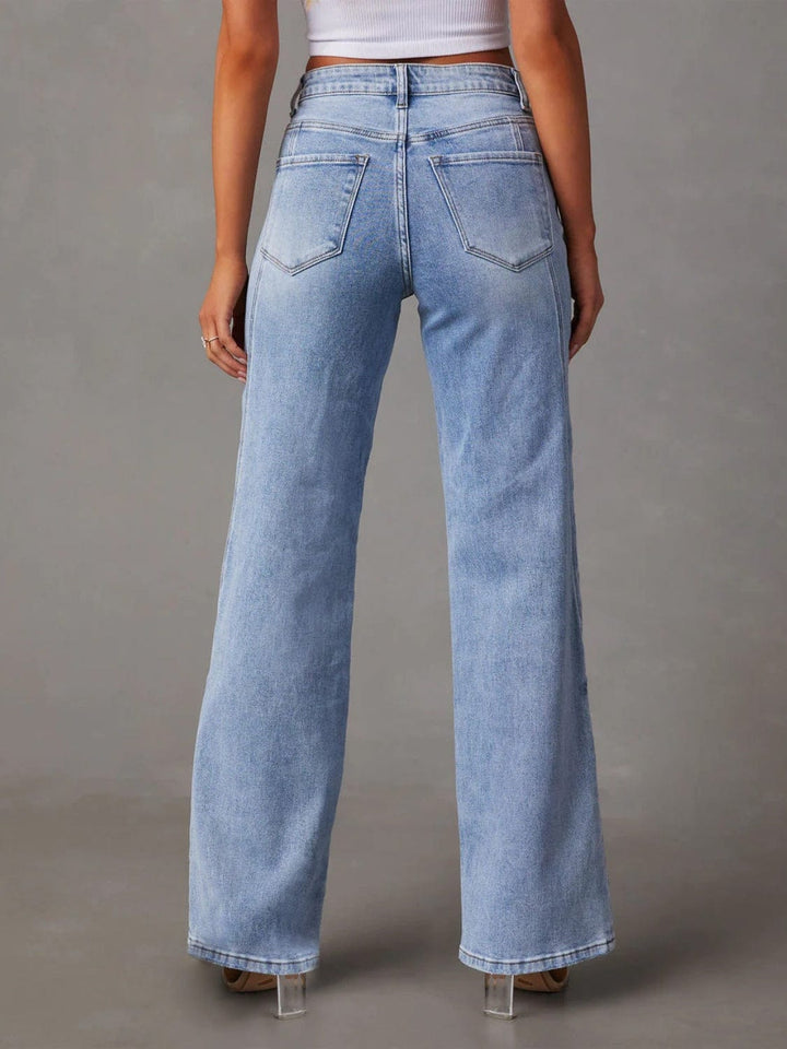 High Waist Straight Jeans with Pockets - Trendy Bottoms/Jeans in Light Denim for Women | The802Gypsy