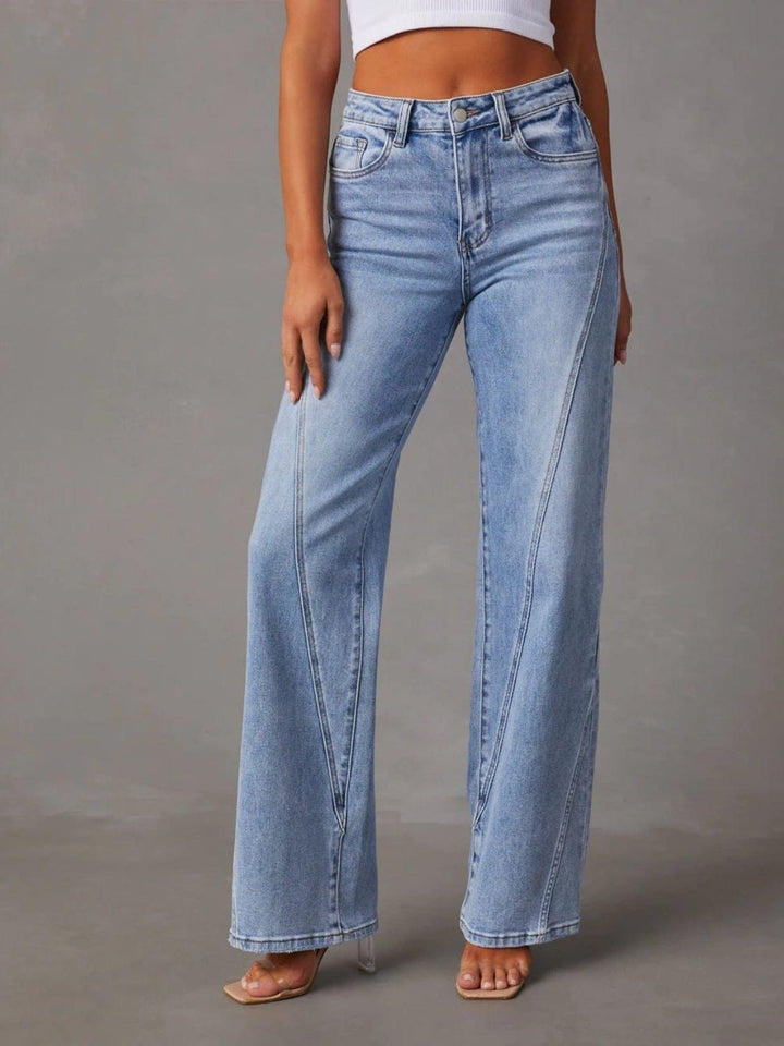 High Waist Straight Jeans with Pockets - Trendy Bottoms/Jeans in Light Denim for Women | The802Gypsy