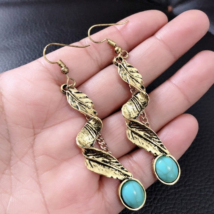 Leaf Turquoise Earrings - Trendy Accessories/earnings in Gold for Women | The802Gypsy